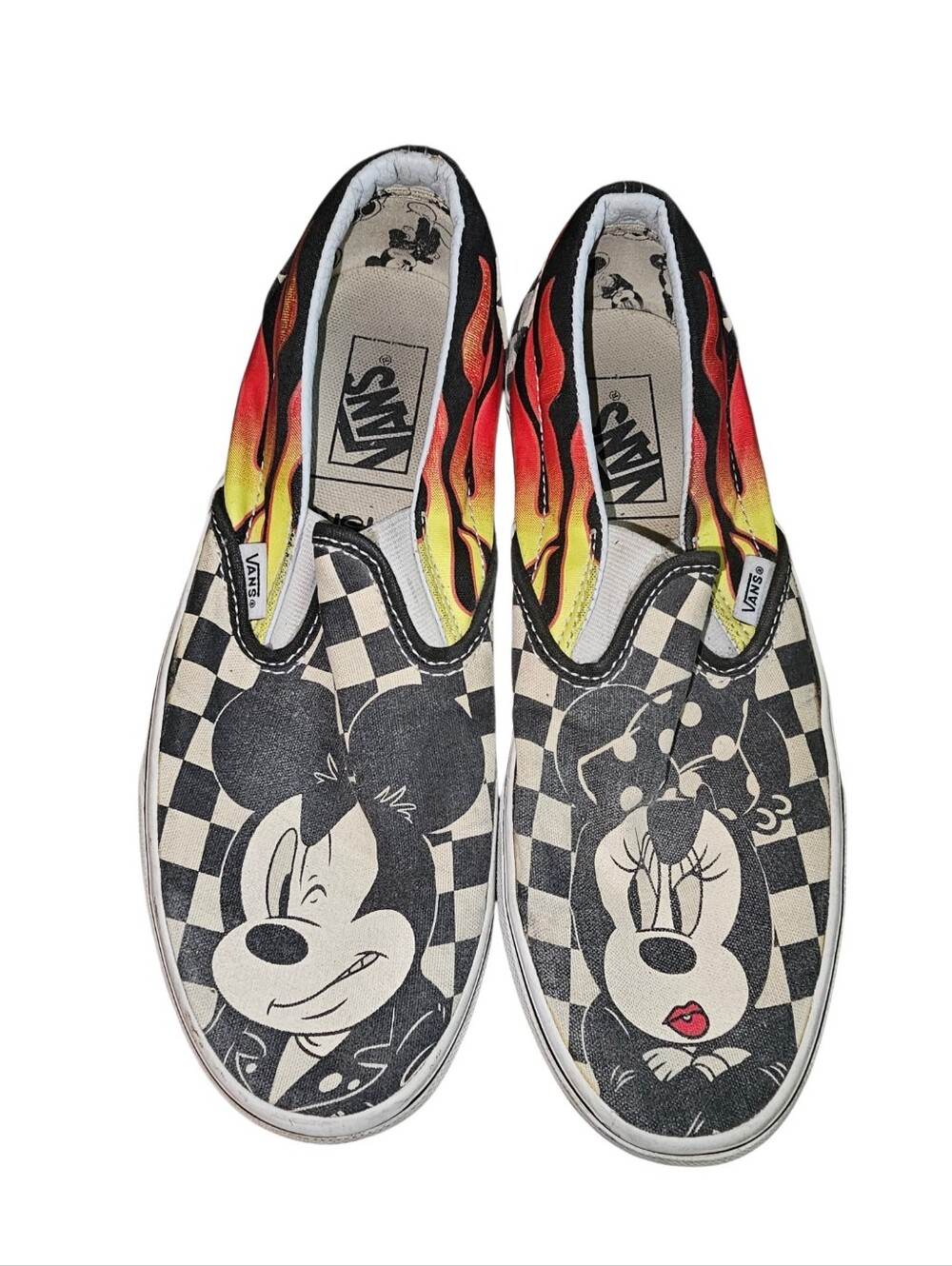 💰Disney Vans Slip-On Sneakers Mickey & Minnie Flame Checkerboard